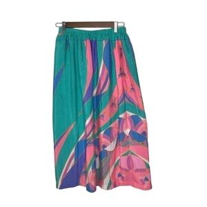 Vintage Pastel Geometric Print Midi Skirt.